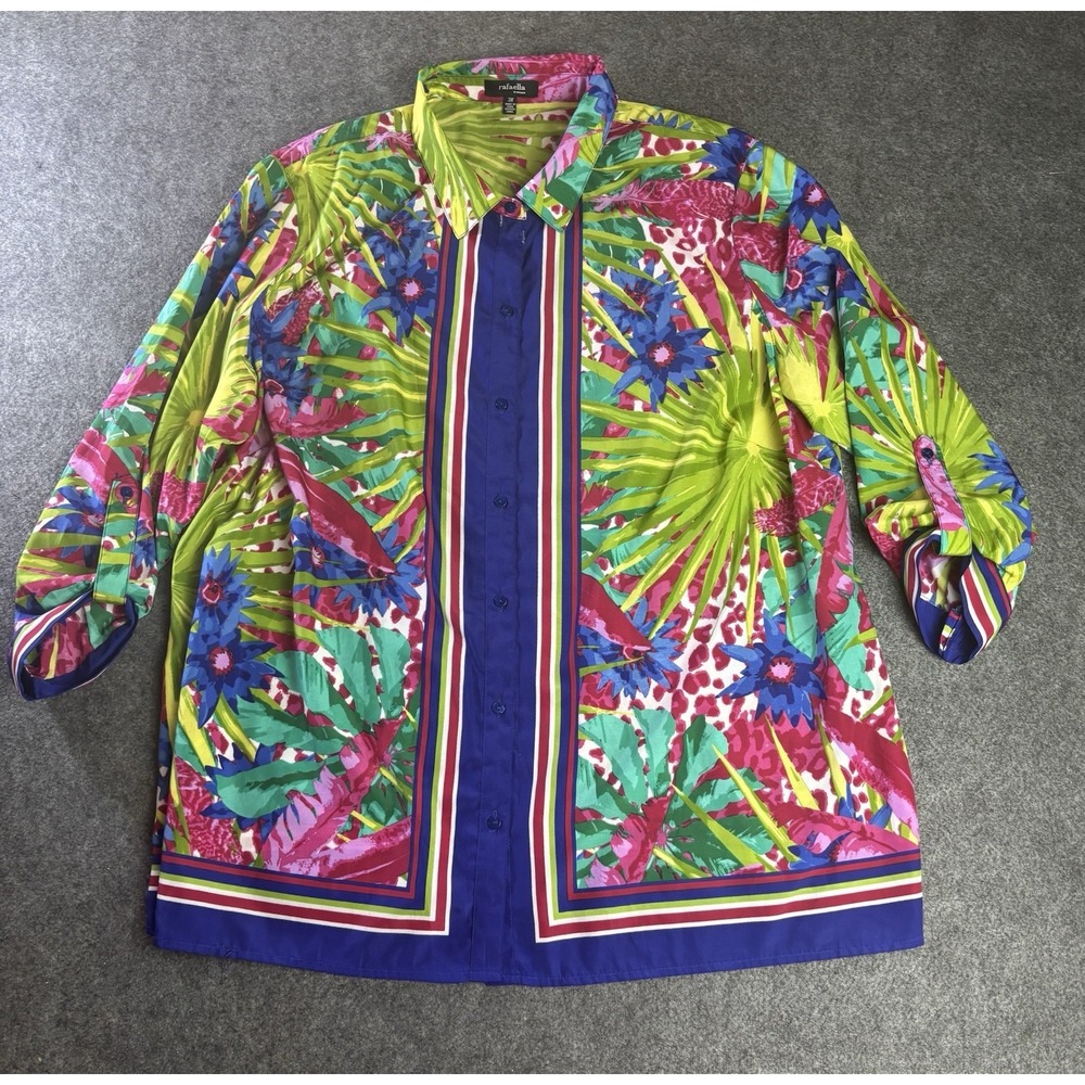 Women's Rafaella 3X Tropical Floral Button Front Blouse Colorful Plus Size
